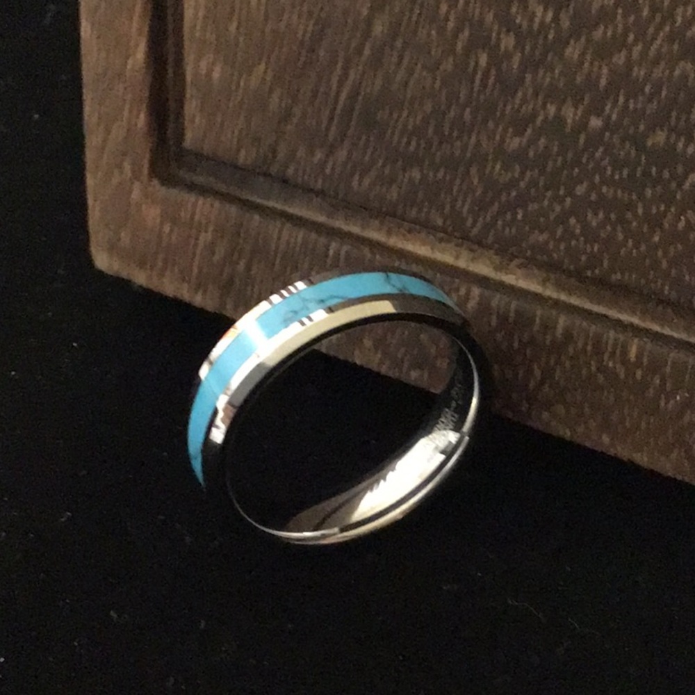 UNISEX Turquoise Inlay Band Ring - Picture 3 of 5